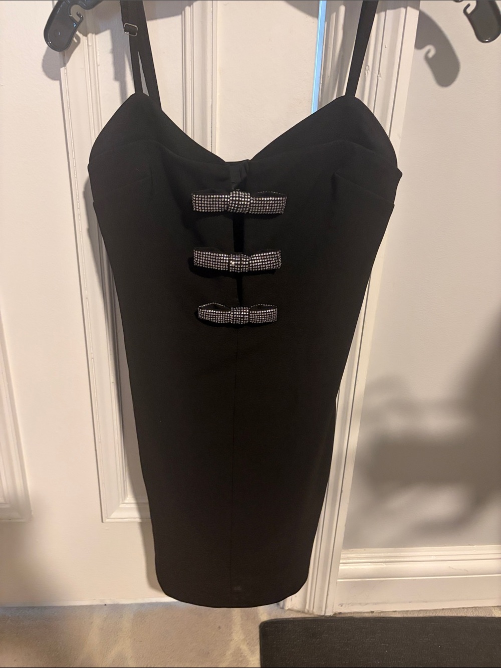 Zara Black Mini Dress with Rhinestone Bow Accents